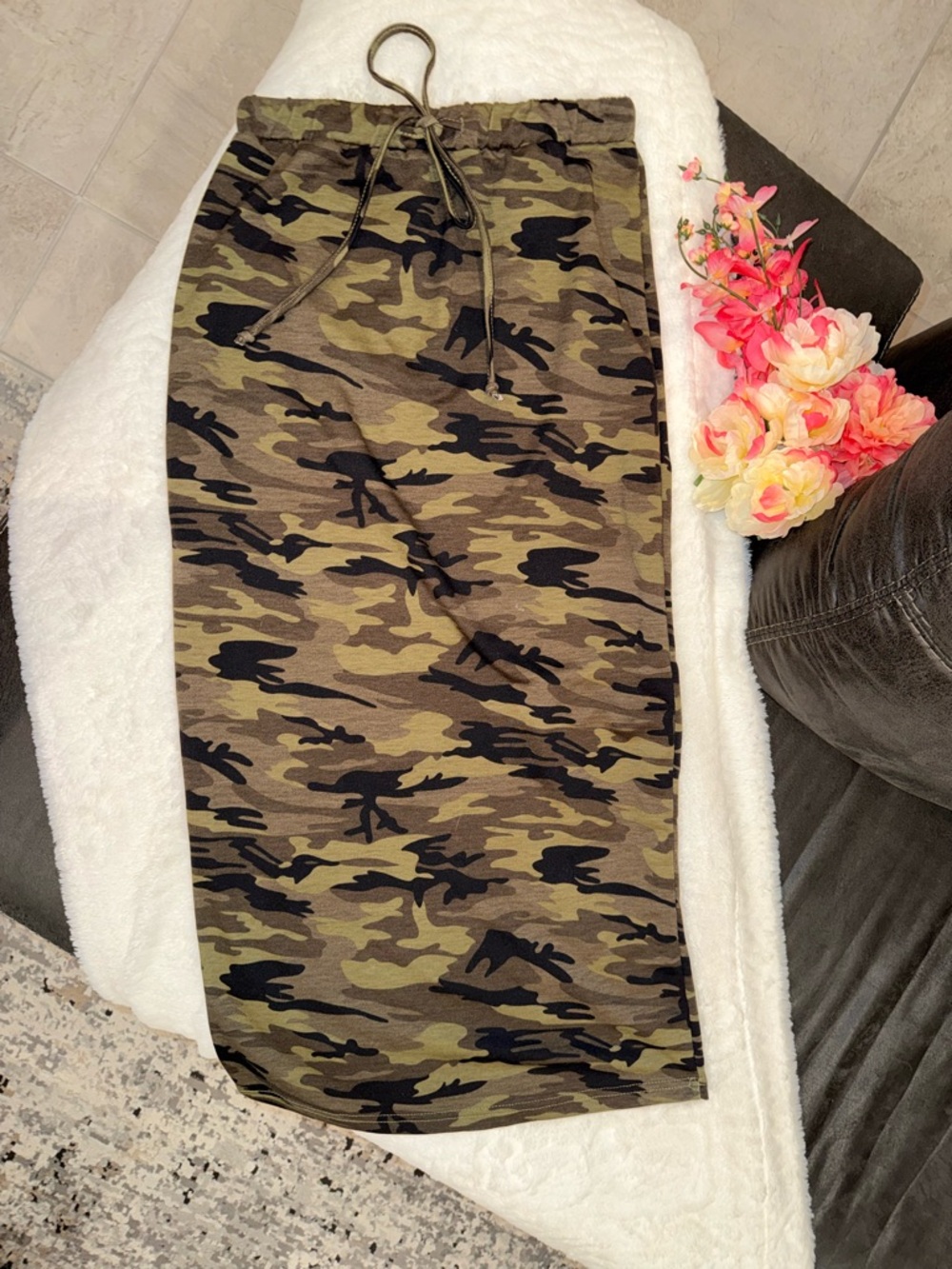3 x 20$ SHEIN Olive & Black Camo Drawstring Maxi Skirt Size MP